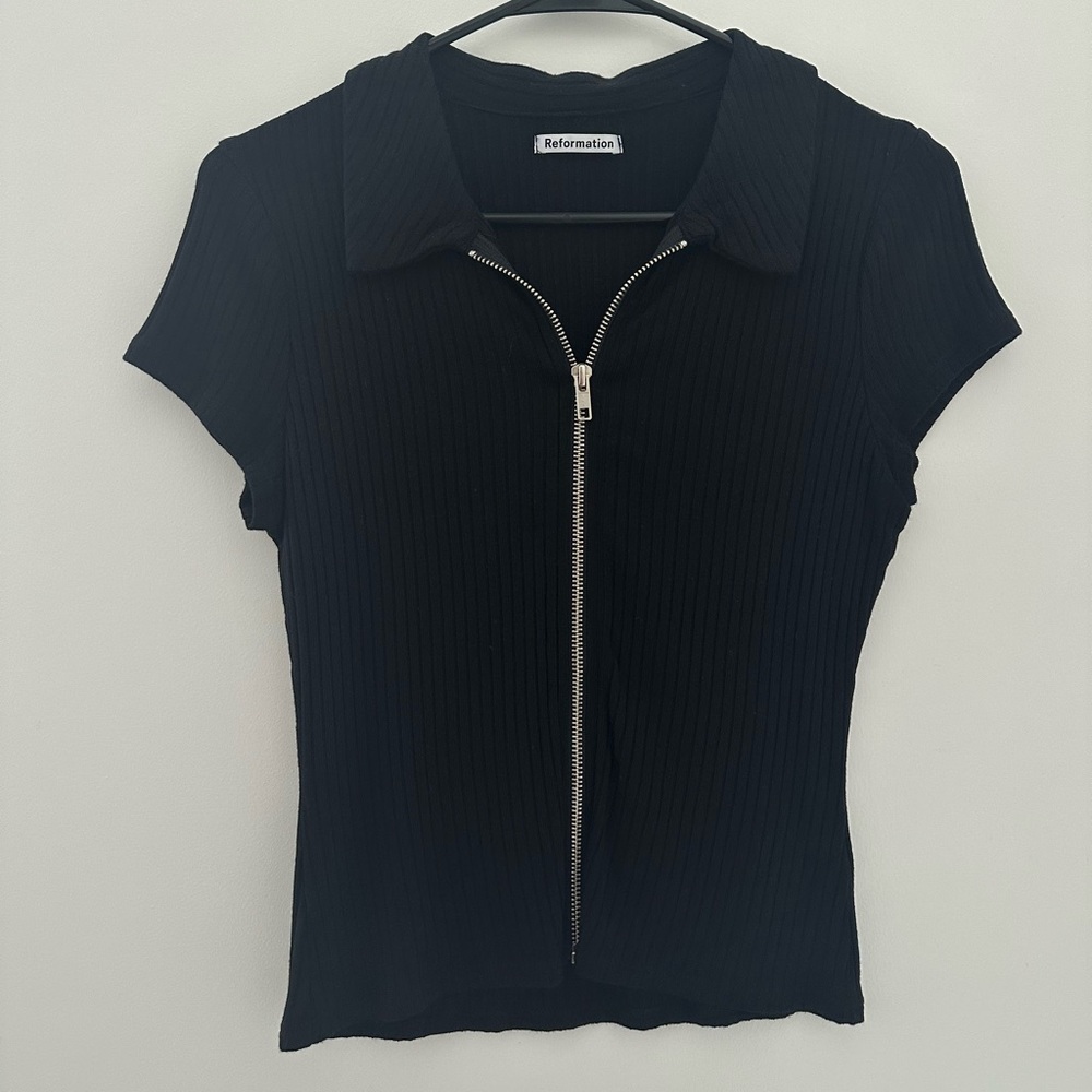 Reformation Black Zip Up Top